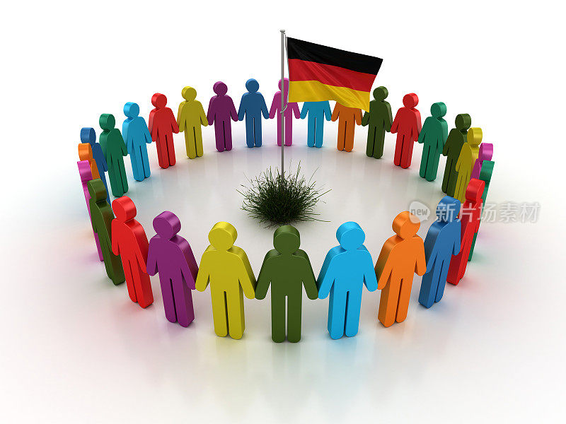 象形文字团队与德国国旗- 3D渲染